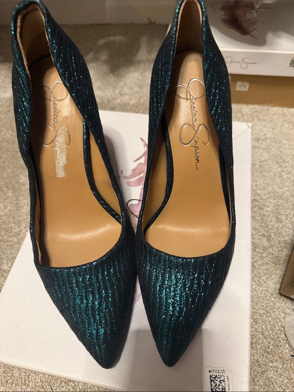 Jessica Simpson Emerald Teal Glitter Pointed Toe Pumps - Picture 5 of 5